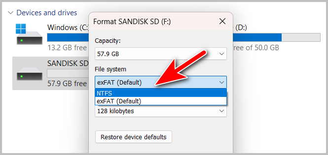 Windows format sd card