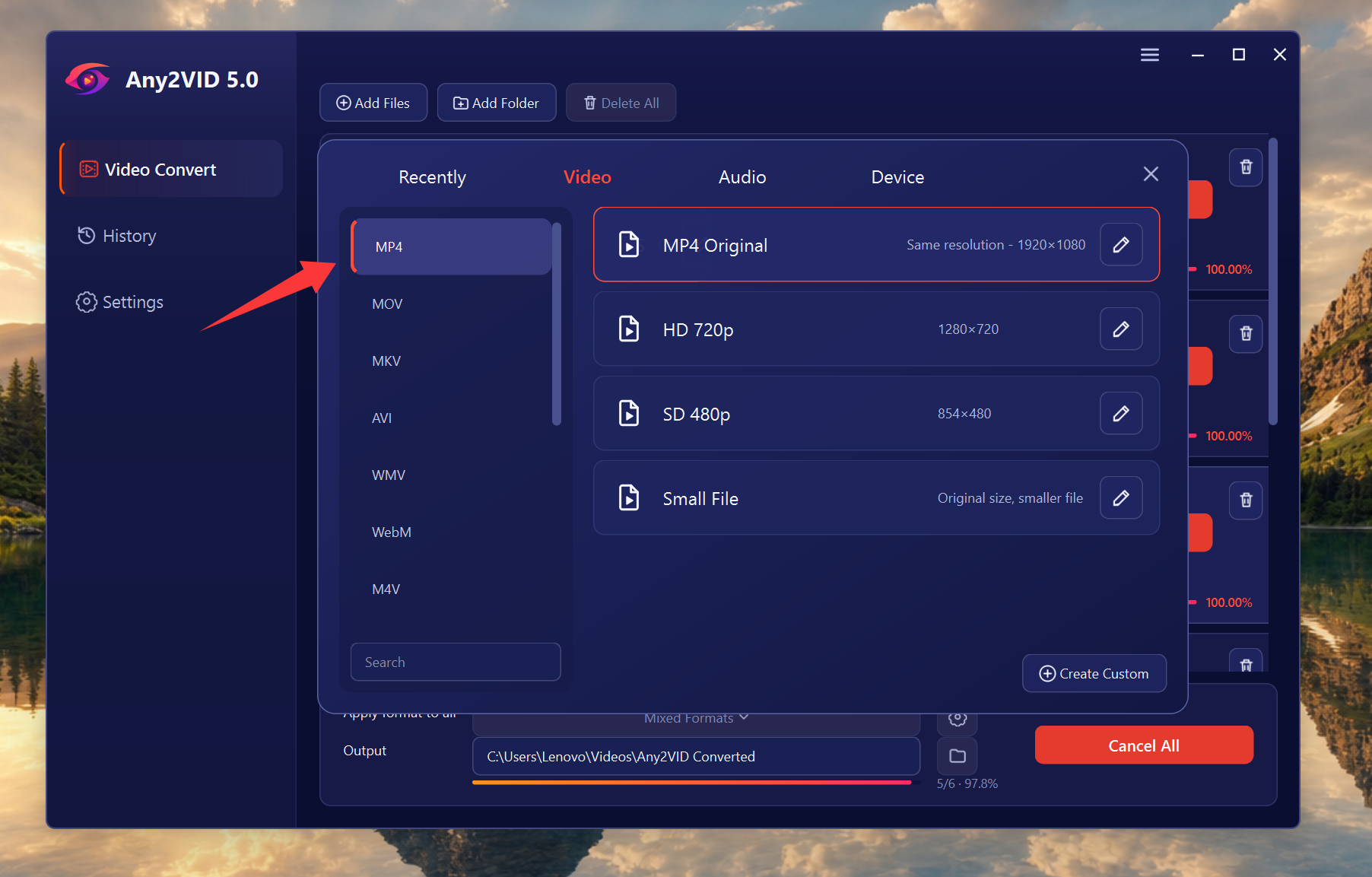 Select output format in Any2VID